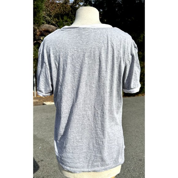 Adidas Shirt Medium Gray Trefoil 3 Striped Short Sleeve Y2K Retro Active Womens - Picture 2 of 10